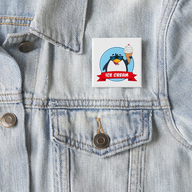 Cool Penguin Holding Ice Cream 15 Cm Square Badge (Creator Uploaded)