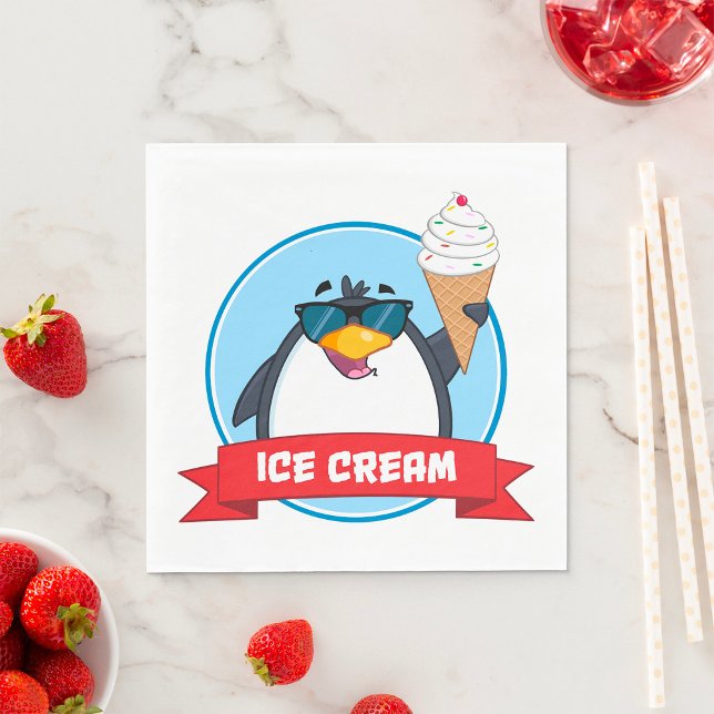 Cool Penguin Holding Ice Cream Napkin (Creator Uploaded)