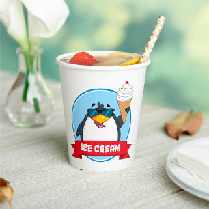 Cool Penguin Holding Ice Cream Paper Cups