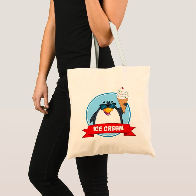 Cool Penguin Holding Ice Cream Tote Bag (Creator Uploaded)