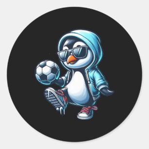 Cool Penguin Soccer Footbyll Player With Sungles Classic Round Sticker