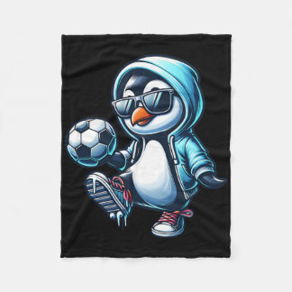Cool Penguin Soccer Footbyll Player With Sungles  Fleece Blanket