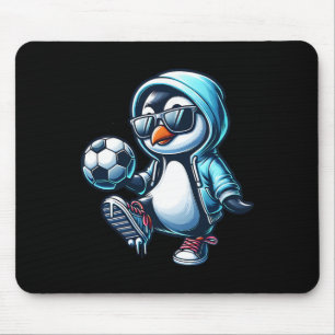 Cool Penguin Soccer Footbyll Player With Sungles Mouse Mat