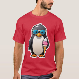 Cool Penguin with Ice Cream Cone and Sunglasses T-Shirt