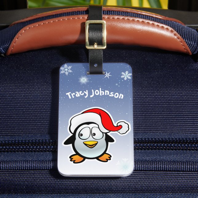 Cool Penguin With Santa Hat Luggage Tag (Front Insitu 2)