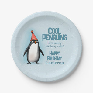 Cool Penguins celebrate kid's birthday Paper Plate
