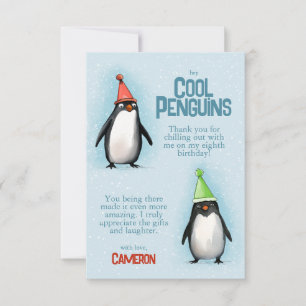 Cool Penguins celebrate kid's birthday Thank You Card