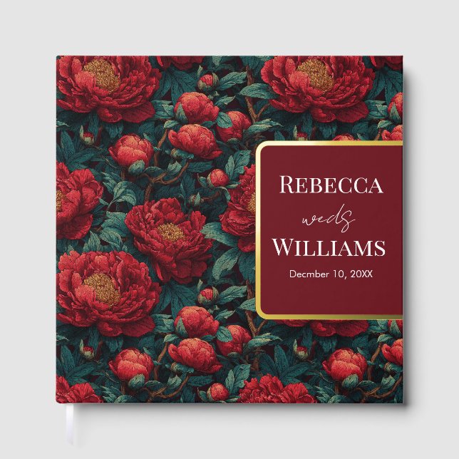 Cool Peonies Charm Destination Wedding Guest Book (Front)