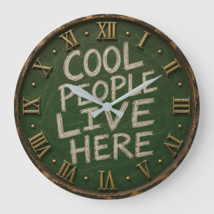 Cool People Live Here Funny Chalkboard Farmhouse Large Clock
