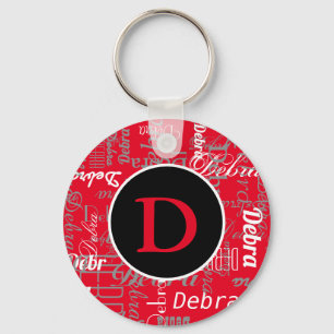 cool personalised black and red monogram key ring