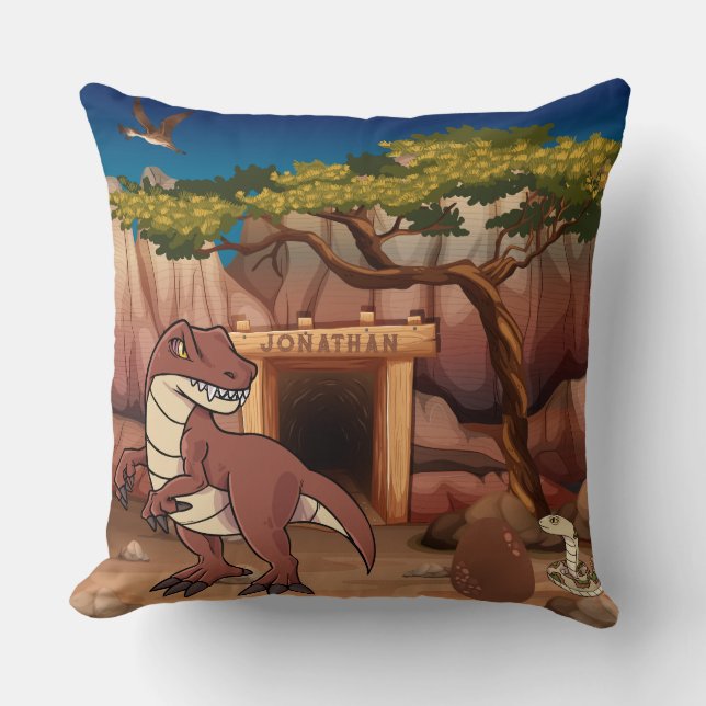 Cool personalised Dinosaur Jurassic Animal brown Cushion (Front)