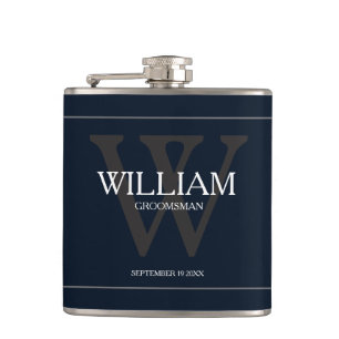 Cool Personalised Groomsman Name Navy Blue Flask