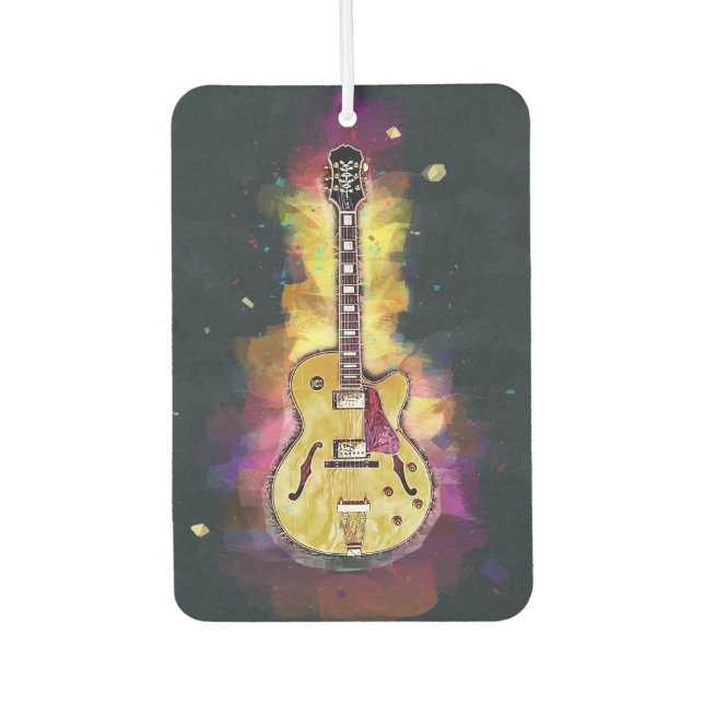 Cool Personalised Guitar Art | Bright Yellow Pink Car Air Freshener (Front)