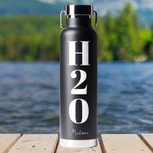 Cool Personalised H20 Simple Black White Water Bottle
