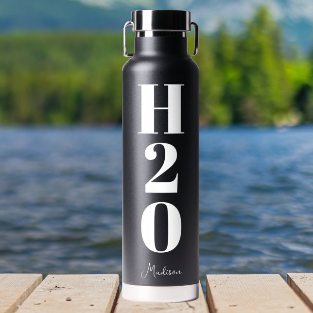 Cool Personalised H20 Simple Black White Water Bottle (Creator Uploaded)