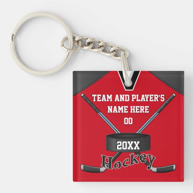 Cool Personalised Hockey Gifts, Your TEXT, COLORS Key Ring (Front)