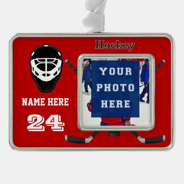 Cool Personalised Hockey Ornaments PHOTO, 2 TEXT (Front)