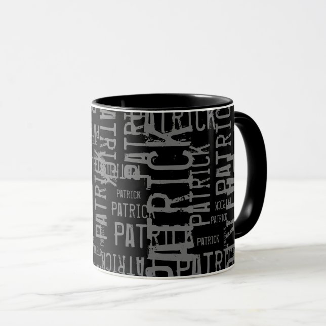 cool personalised name black pattern typography mug (Front Right)