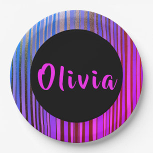Cool Personalised Name Neon Birthday Party Paper Plate