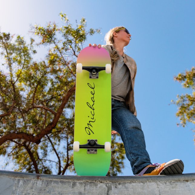 Cool Personalised Neon Ombre Skateboard (Outdoor 1)