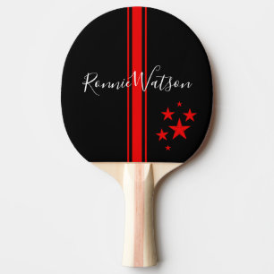 Cool Personalised Red & Black Stripe and Stars Ping Pong Paddle