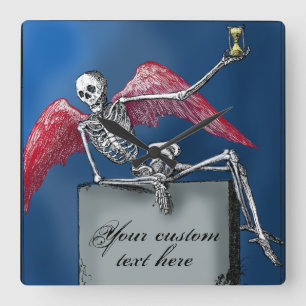 Cool Personalised Skeleton on Tombstone Halloween Square Wall Clock