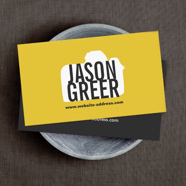 Cool Photographer Yellow Camera Logo Photography Business Card (Creator Uploaded)
