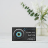 Cool Photography Blue Eye Camera Lens Photographer Business Card (Standing Front)