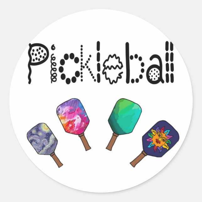 Cool Pickleball and Paddles Sports Art Classic Round Sticker (Front)