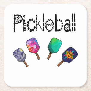 Cool Pickleball and Paddles Sports Art Square Paper Coaster