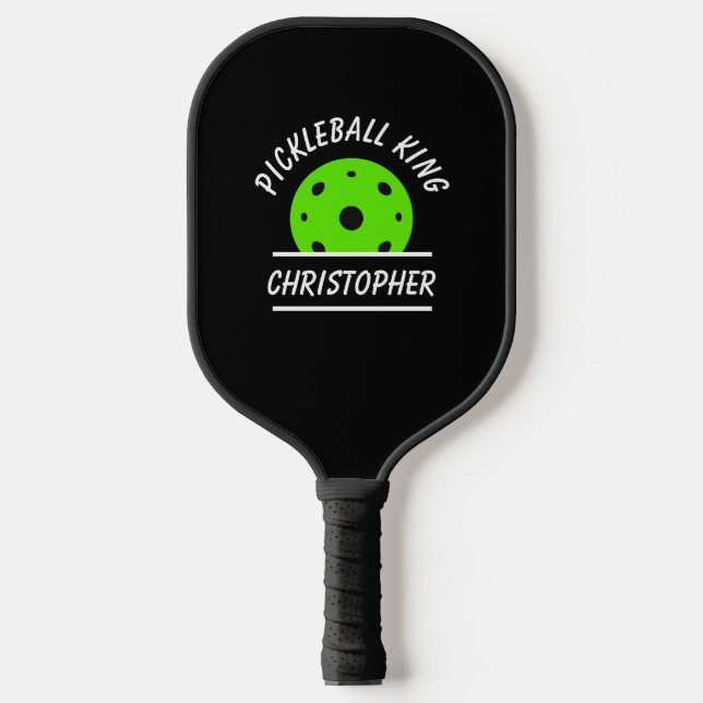 Cool Pickleball King Name Text Ball Black Sports Pickleball Paddle (Front)
