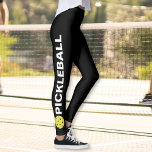 Cool Pickleball Leggings Yellow Ball Custom Text<br><div class="desc">The perfect leggings for pickleball enthusiasts. High quality leggings with the word PICKLEBALL and a yellow pickleball on each side. Fun for casual social play or tournament match play - easily change the background colour to match your club/team's colours. Just click on customise and scroll down to the colour picker....</div>