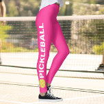 Cool Pickleball Leggings Yellow Ball Custom Text<br><div class="desc">The perfect leggings for pickleball enthusiasts. High quality leggings with the word PICKLEBALL and a yellow pickleball on each side. Fun for casual social play or tournament match play - easily change the background colour to match your club/team's colours. Just click on customise and scroll down to the colour picker....</div>