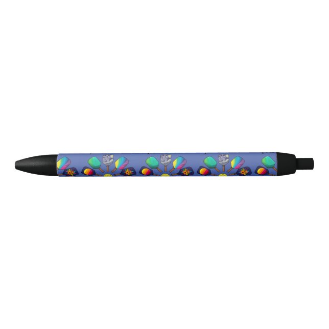 Cool Pickleball Paddle Sports Rainbow Black Ink Pen (Front)