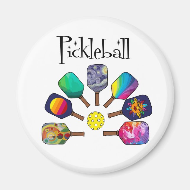 Cool Pickleball Paddle Sports Rainbow Magnet (Front)