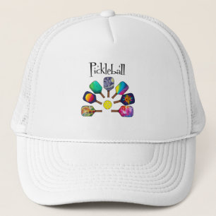 Cool Pickleball Paddle Sports Rainbow Trucker Hat