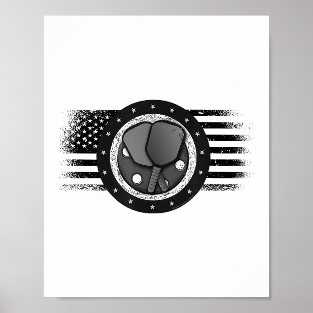 Cool Pickleball Sport USA Grunge Flag - Pickleball Poster (Front)