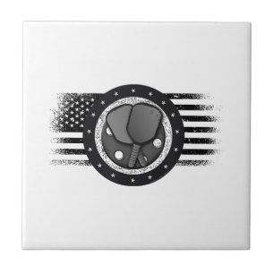 Cool Pickleball Sport USA Grunge Flag - Pickleball Tile