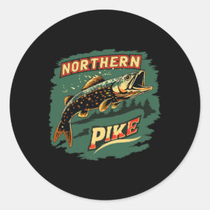 Cool Pike Fish Costume For Fishing Boys And Girls Classic Round Sticker