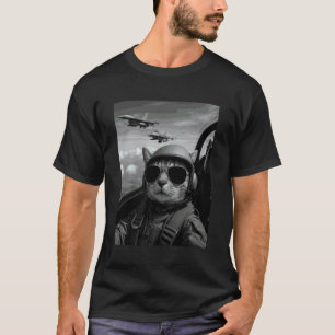 Cool Pilot Cat Selfie Fighter Jets Humour Graphic T-Shirt