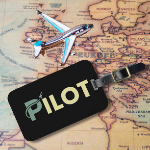 Cool Pilot typography & rocket,Fun,Simple Aviation Luggage Tag