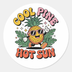 Cool Pine Hot Sun Retro Pineapple Summer Vibes Classic Round Sticker