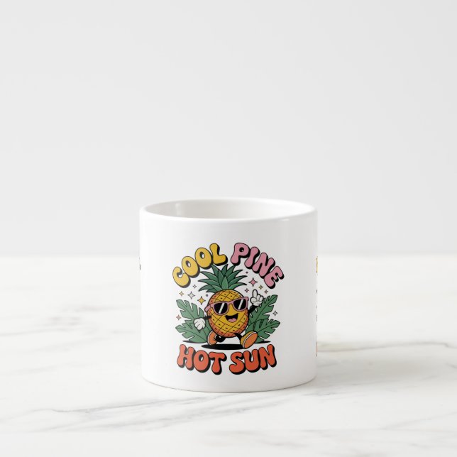Cool Pine Hot Sun Retro Pineapple Summer Vibes Espresso Cup (Front)