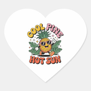 Cool Pine Hot Sun Retro Pineapple Summer Vibes Heart Sticker