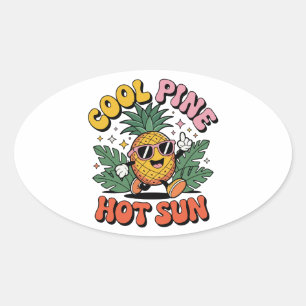 Cool Pine Hot Sun Retro Pineapple Summer Vibes Oval Sticker