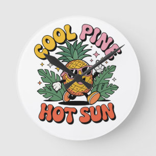 Cool Pine Hot Sun Retro Pineapple Summer Vibes Round Clock