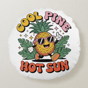 Cool Pine Hot Sun Retro Pineapple Summer Vibes Round Cushion