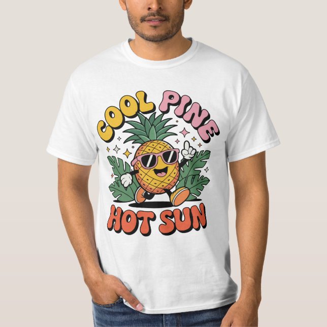 Cool Pine Hot Sun Retro Pineapple Summer Vibes T-Shirt (Front)