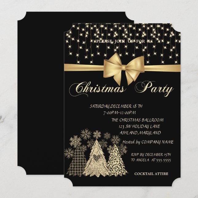 Cool Pine Trees Bow Company Christmas Party  Invitation (Front/Back)