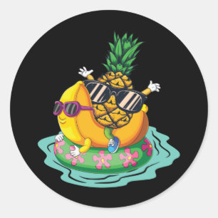 Cool Pineapple Banana Summer Vacation Relax Classic Round Sticker